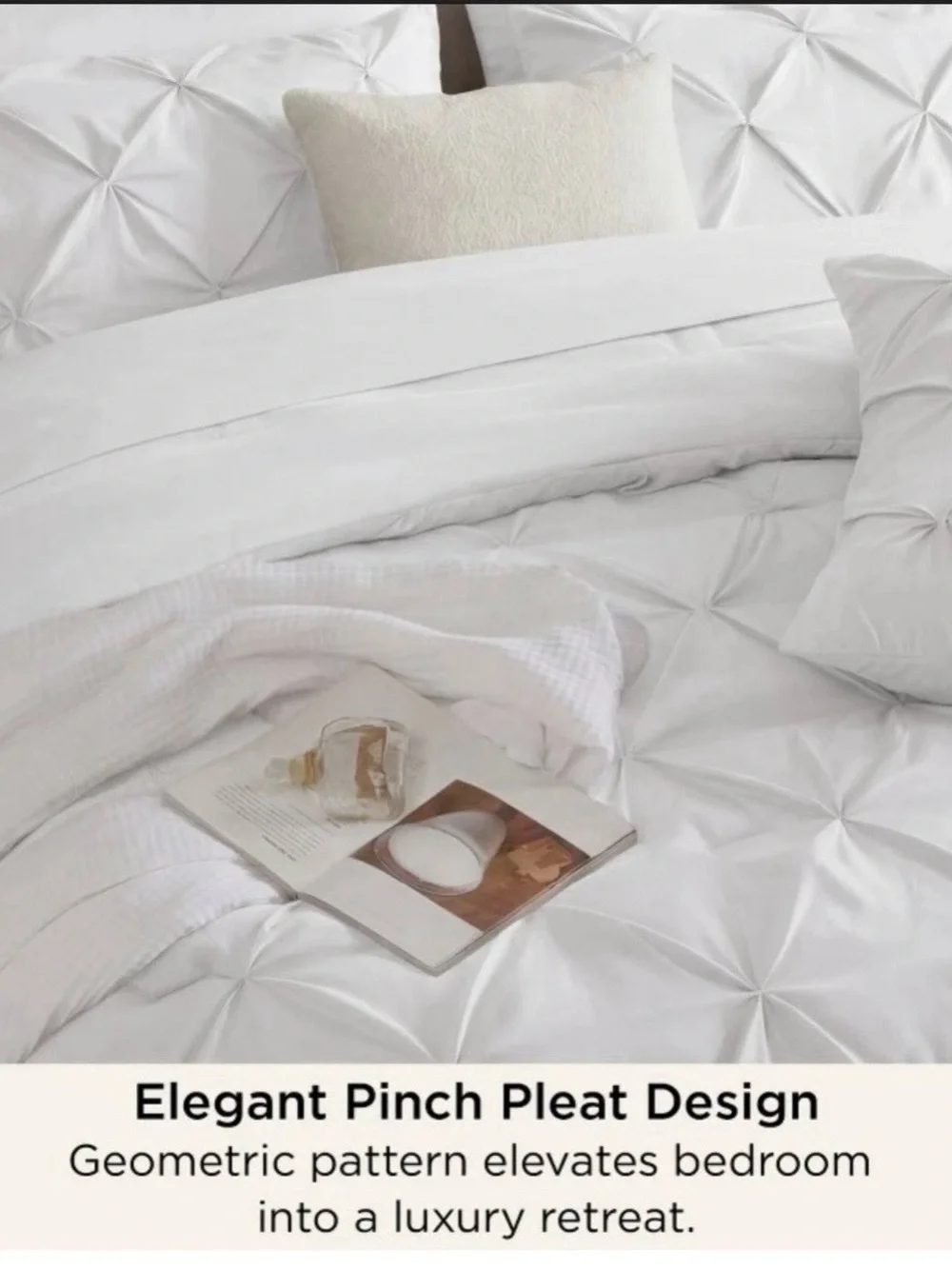 Classic White Pintuck Comforter Set - Soft Elegant Bedding King Size 7 pc